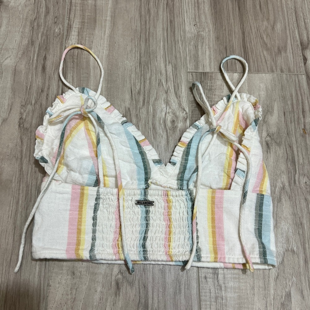 Billabong x The Salty Blonde Pastel Striped Ruffle Crop Cami Top Women's Size S - Picture 3 of 8